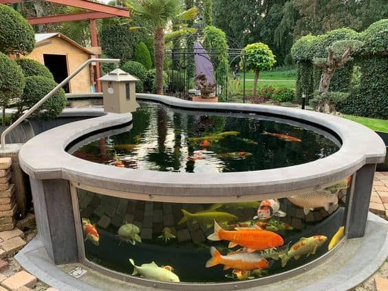 Classic round koi pond